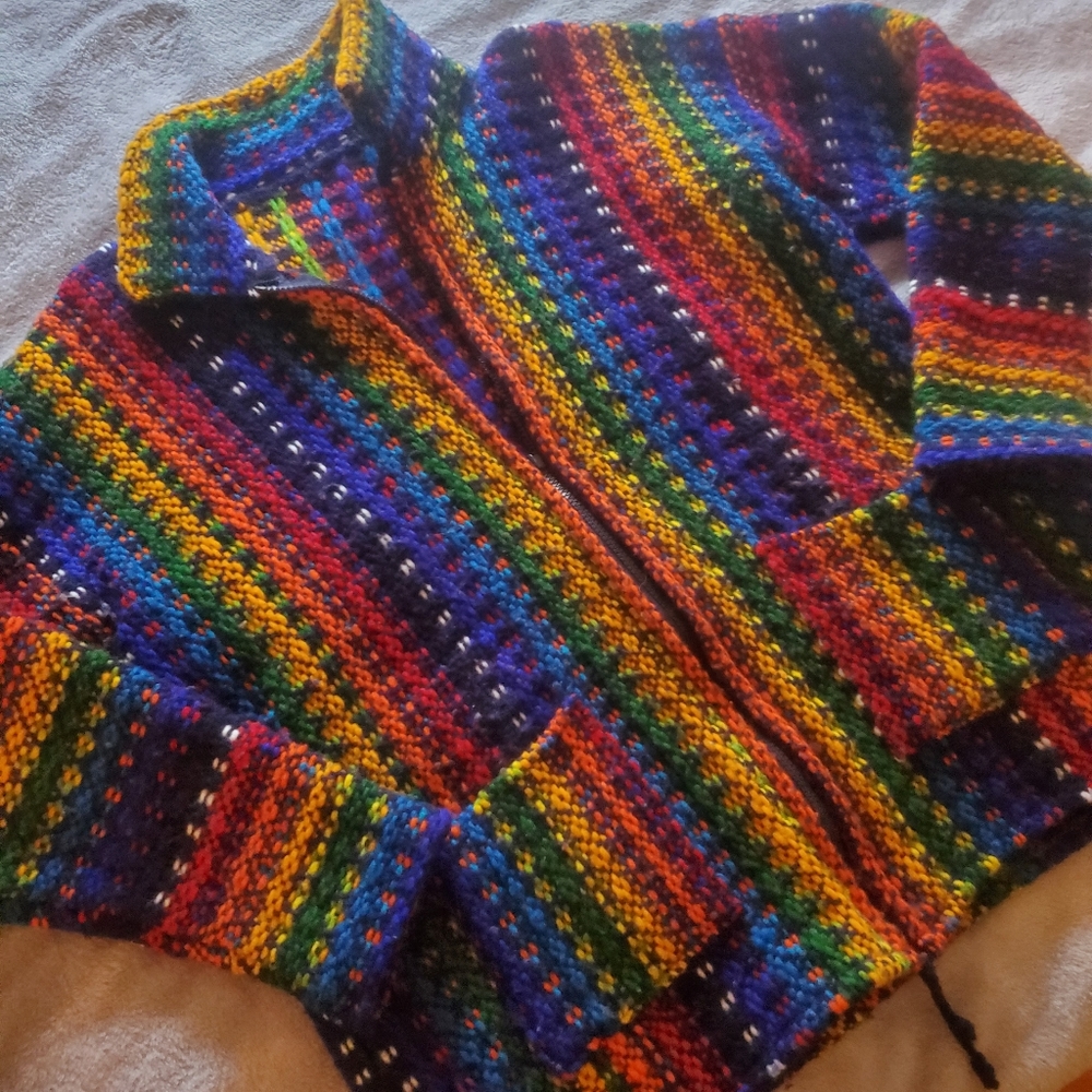 Rainbow color zip up sweater